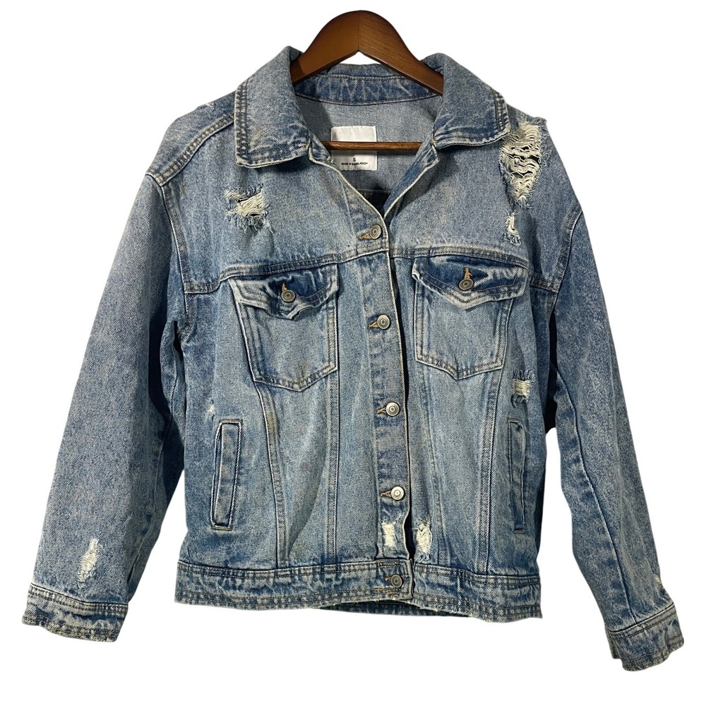 Custom Hand Painted Denim Jacket Women's Small Distressed Blue Wearable Art - Picture 2 of 16